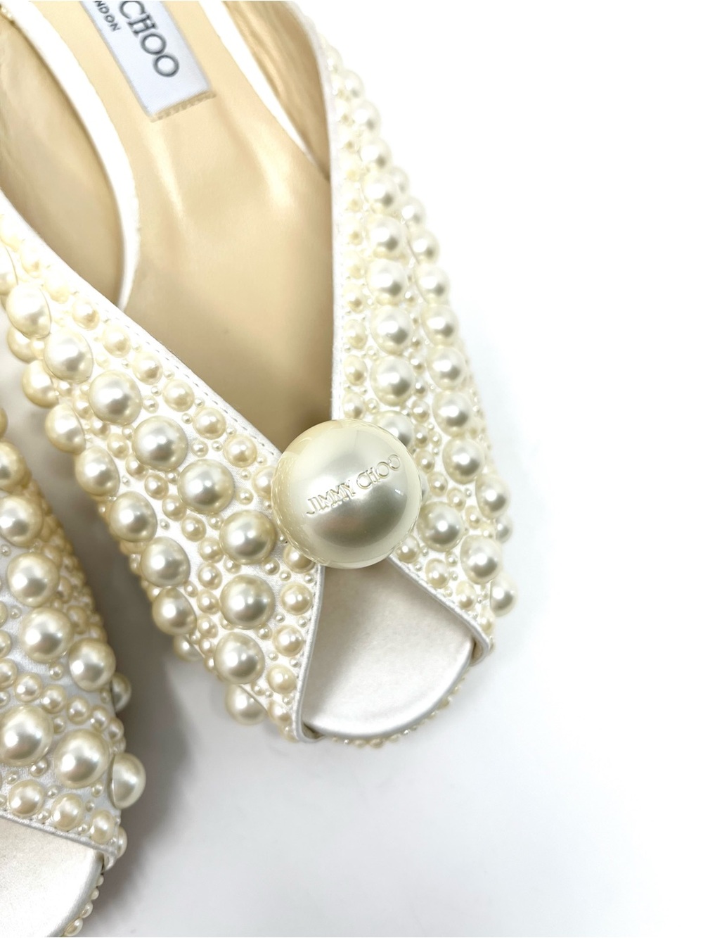 Jimmy Choo Samantha 35 White Satin Pearl Mules Kitten Heels Wedding Bridal 40.5 - Picture 3 of 11